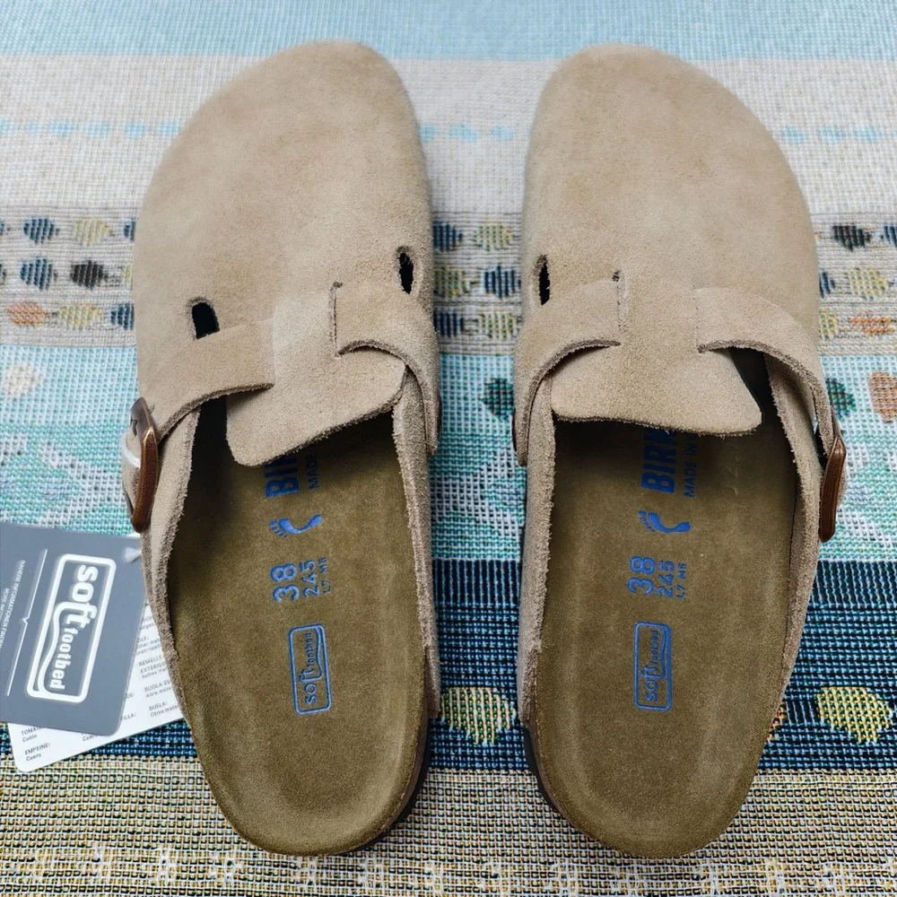 Birkenstock Latte Cream Boston Suede Shoes | Women's Narrow Fit - Picture 2 of 6